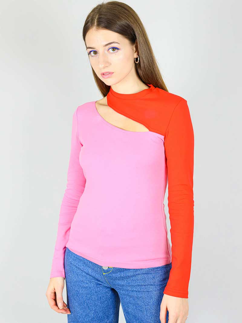 Vanity Slit Top, BCI Cotton, in Pink & Red