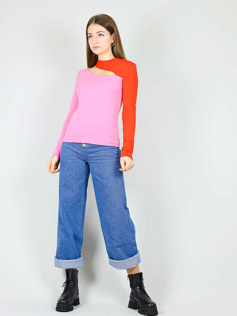 Vanity Slit Top, BCI Cotton, in Pink & Red